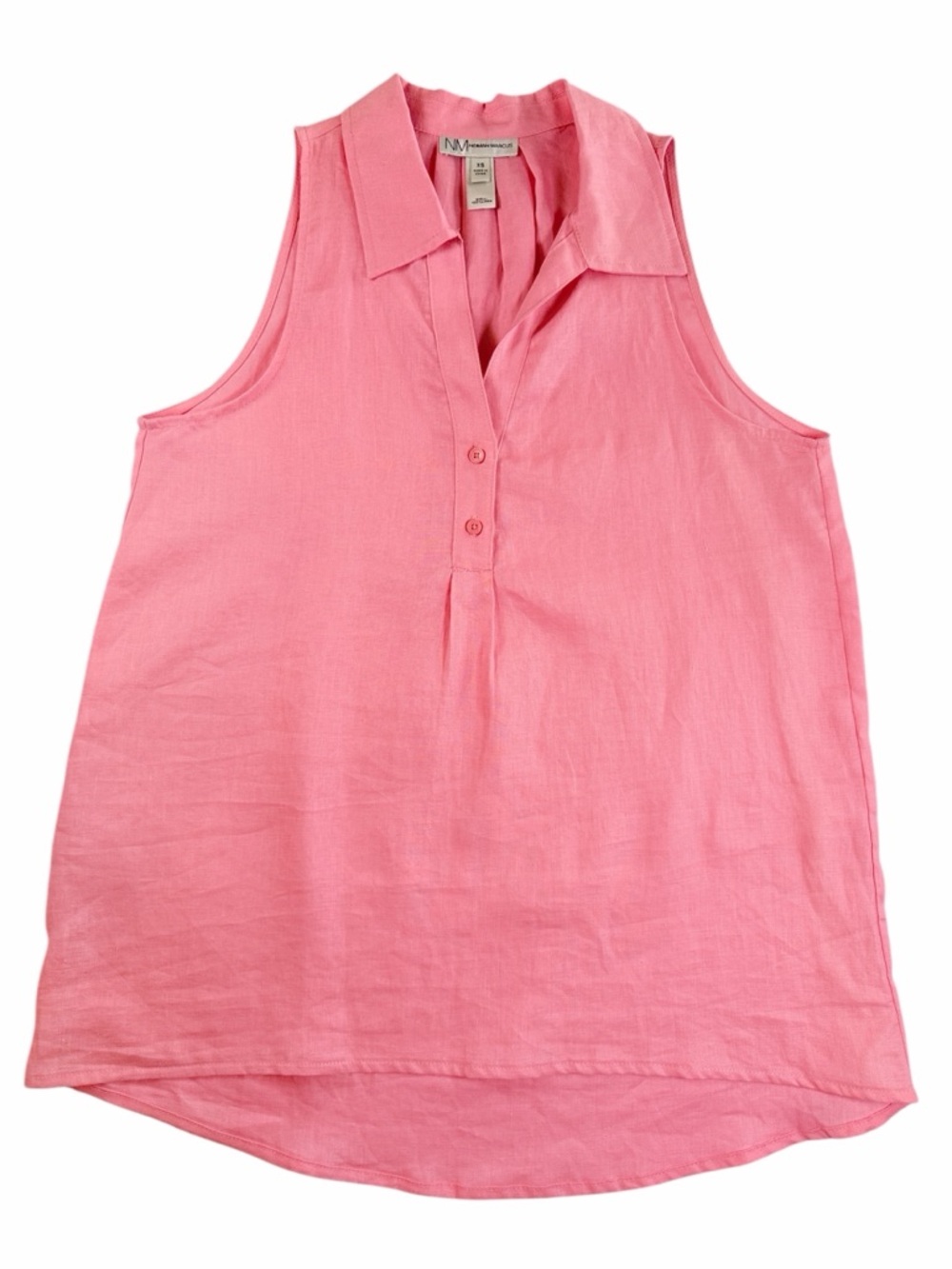 Neiman Marcus Pink 100% Linen Sleeveless V-Neck Tunic Blouse Womens XS P2P‎ 18"